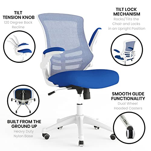 Flash Furniture Kelista Office Chair, Ergonomic, Mid-Back, White Frame, Blue Mesh with Swivel by Flash Furniture - Image 4