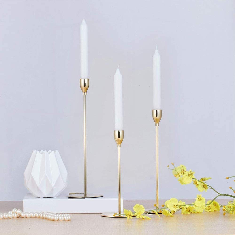 zaizai Kerzenhalter 3 Set In Verschiedenen Größen Einzelkopf Gold/Silber Kerzenlicht, Schmiedeeisen Kerzenhalter Für Tische, Vintage Kandelaber