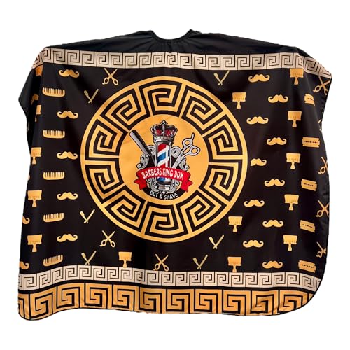 Gabri Professional Barber Cape Gown - Premium Hairdressing Cape for Hair Salon - Waterproof Hair Cutting Capes and Gowns for Barber Shops (Kingdom Pattern (Black & Yellow) 160cm (L) x 140cm (W))