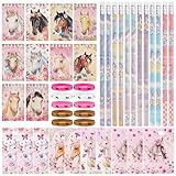 Lhdfyqt Pferde-Thema Feestset für Kinder 10 Notizbücher 12 Bleistifte 10 Geschenktüten 10 Silikonarmbänder für Geburtstagsparty