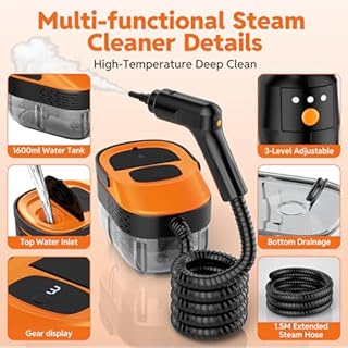 Steam Cleaner for Home & Car, 15s Fast Heat Handheld Steamer for Cleaning, 1.6L Large Tank, 3-Level Steam Control with 16-Piece Accessories Kit for Floors, Couches, Tiles, Grout, Dirt, and Grease