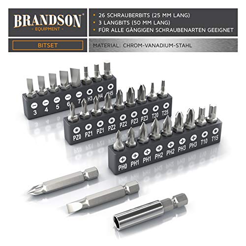 Brandson Akkuschrauber mit Drehmomentaufsatz Schneidaufsatz Winkelaufsatz Exzenteraufsatz 1,5 Ah Lithium Ionen Akku und umfangreichem Zubehör Bitset 2 Drehrichtungen LED Transportkoffer – Bild 5