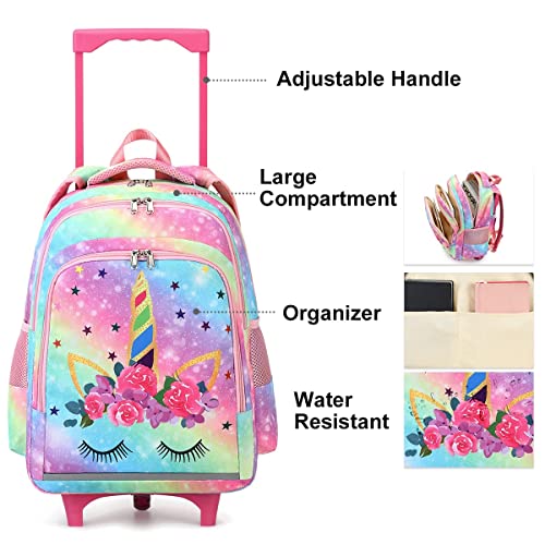 Camtop 18 Inch Rolling Backpack Girls Travel Roller Bag With Wheels Kids School Bags Wheeled Luggage Backpack (Galaxy-Rainbow) #TOP6