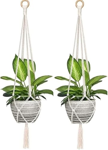 TIPFIT 2 Pack Macrame Plant Hanger - Indoor Outdoor Hanging Planter Shelf - Decorative Flower Pot Holder - Boho Home Decor Plant, in Box, for Succulents, Cacti, Herbs, Large Plants (White)