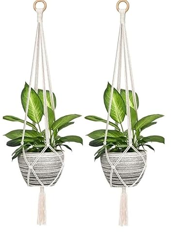Tipfit 2 Pack Macrame Plant Hanger - Indoor Outdoor Hanging Planter Shelf - Decorative Flower Pot Holder - Boho Home Decor Plant, In Box, For Succulents, Cacti, Herbs, Large Plants (White) #TOP28
