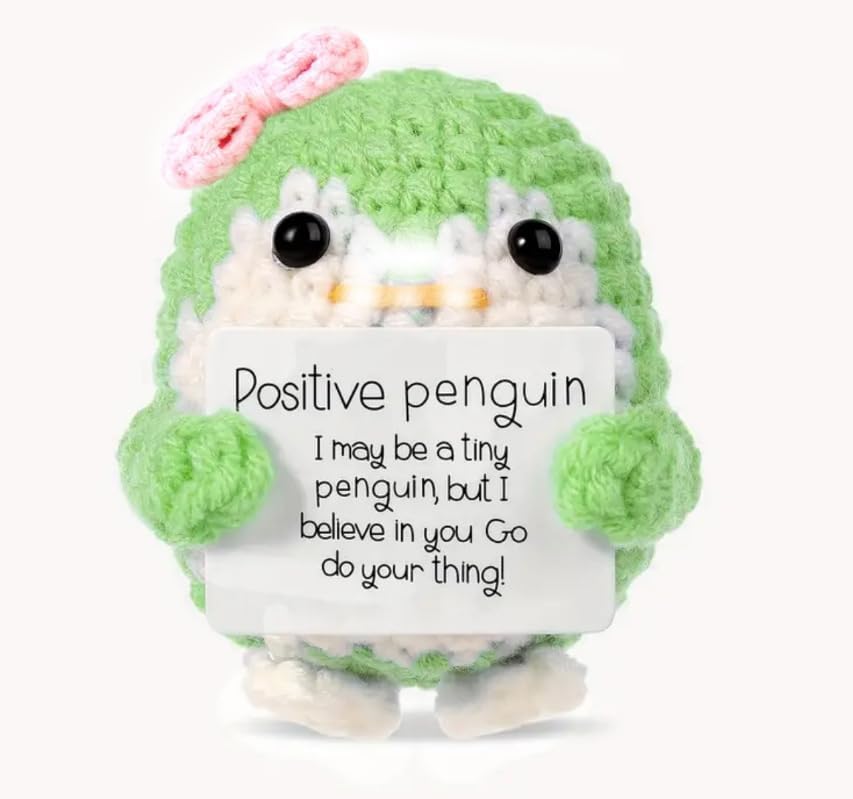 Positive Penguin, Cute Stuff Emotional Support Gift, Mini Inspirational Good Luck Gifts for Exam Week, Funny Knitted Wool Doll, Exam Good Luck Gifts for Students GCSE SATs, Birthday Home Office Gift