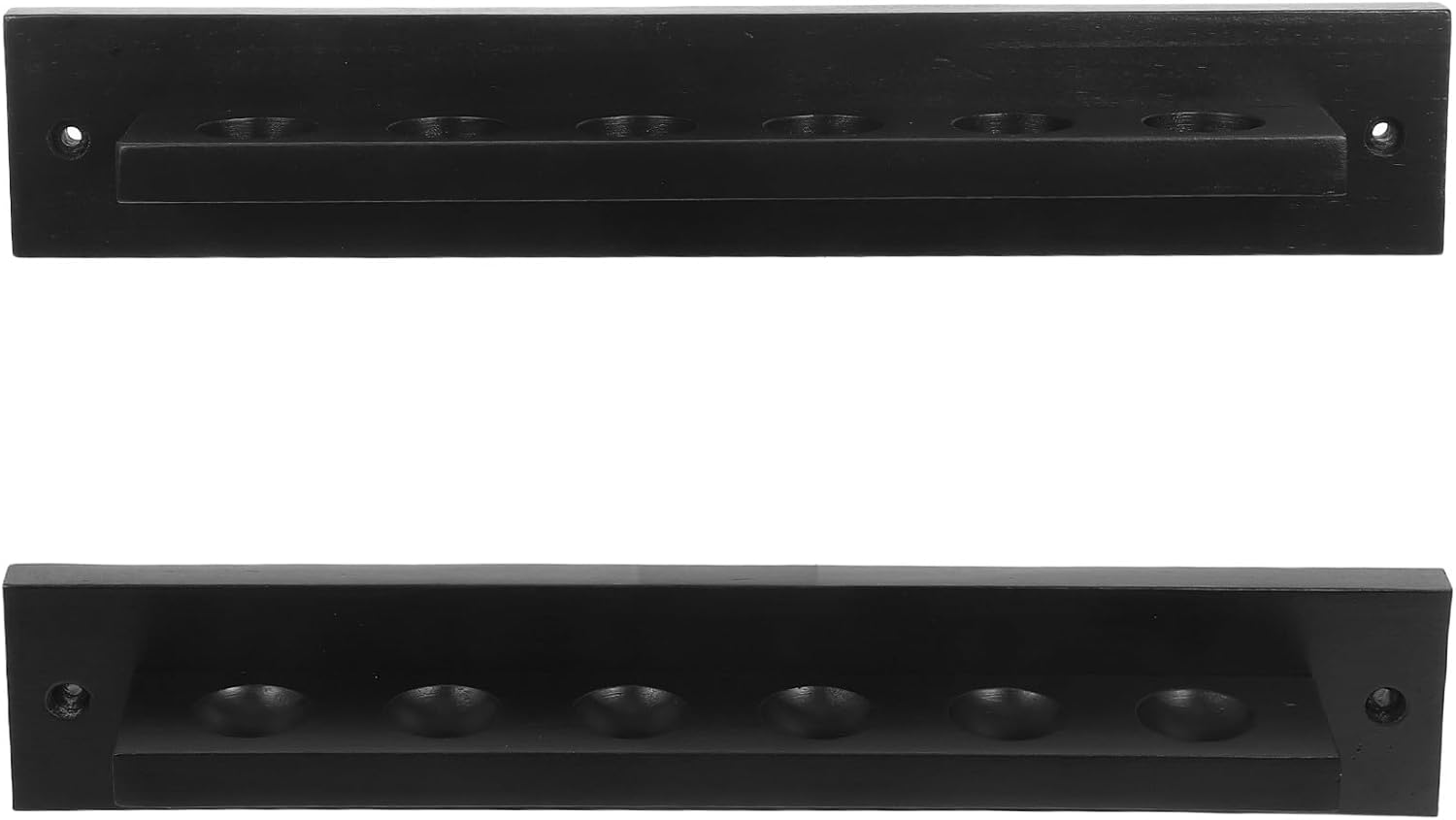 Housoutil Wall-mounted Solid Wood Pool Cue Rack 6-hole Billiard Cue Holder Organizer for Residential Recreation Room Storage