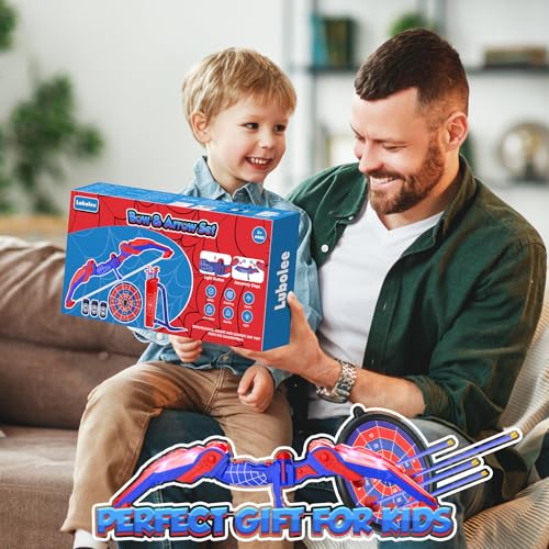 Lubolee Pfeil und Bogen Kinder Set mit LED Licht, Outdoor Spielzeug ab 3 4 5 6 7 8 9 10 11 12 Jahre Jungen, Outdoor Spiele für Kinder mit Bogen, Köcher, 10 Pfeilen, Hängeziel und 3 Schaumstoffzielen