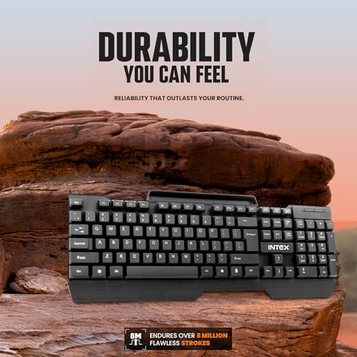 Image of Intex Swift Wired Keyboard (Corona Pro IT-KB333) | USB Plug & Play | 104 Premium Keys | 8 Million Keystroke Lifespan | Spill Resistant | Adjustable Height | 1.5 Meter Cable Length | Black