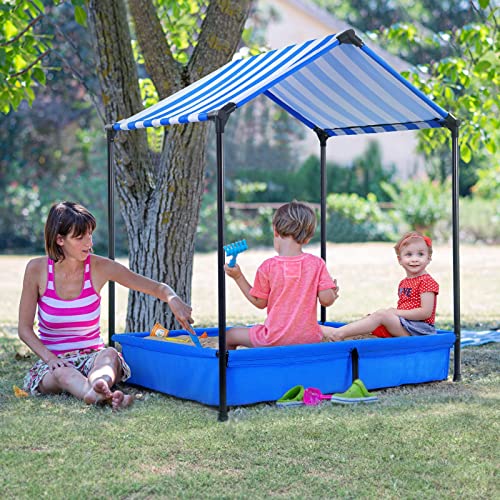 Jugader Steel Kids Sandbox with Cover and Canopy, Sand Pit with Bottom for Outdoor Backyard - Thumbnail 4