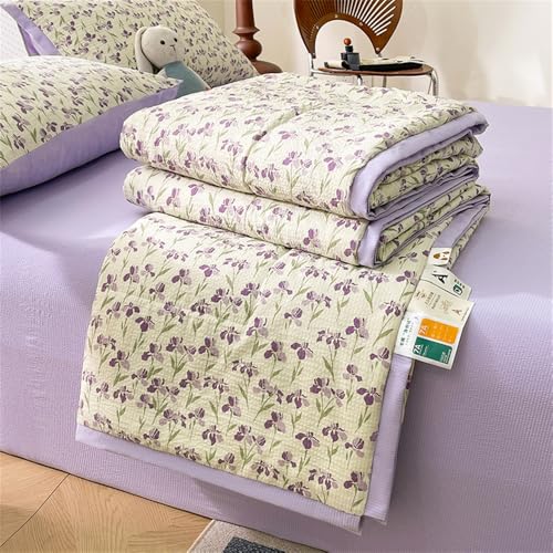 Mateju Colcha Boutí Microfibra Extra Suave Colcha Cubre Cama Multiusos Cubrecama Ligero y Transpirable, para Verano y Primavera (Pétalos morados,150 * 200cm)