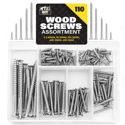 SOL 110pk Assorted Screws 1.5cm 2.5cm 3.5cm 5cm 6cm Organised Storage Case Mixed Steel Self-Tapping Countersunk Flat Head Screws for DIY Repairs Home Workshop Projects