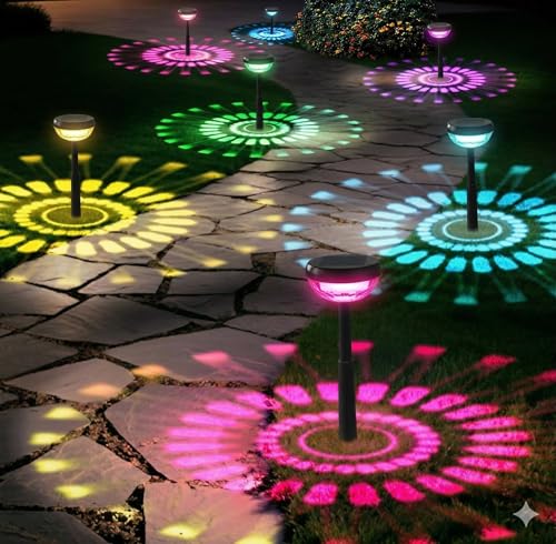Ensenior Solar Pathway Lights IP65 Waterproof, RGB Color Changing & 3000K Warm White, 8-16Hr...
