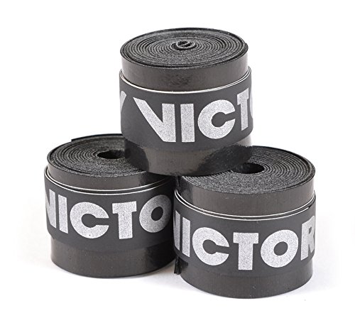 VICTOR Griffband Over Grip Tour Black, 3er Pack in bester Qualität - sehr griffig und lange nutzbar. Inklusive Abschlussband Stückzahl. Ideal nutzbar für Tennis, Badminton, Tischtennis, Squash, Racketball, Tischfussball/ Kicker, Paddleball, Billard, Golf, Speed Badminton uvm.