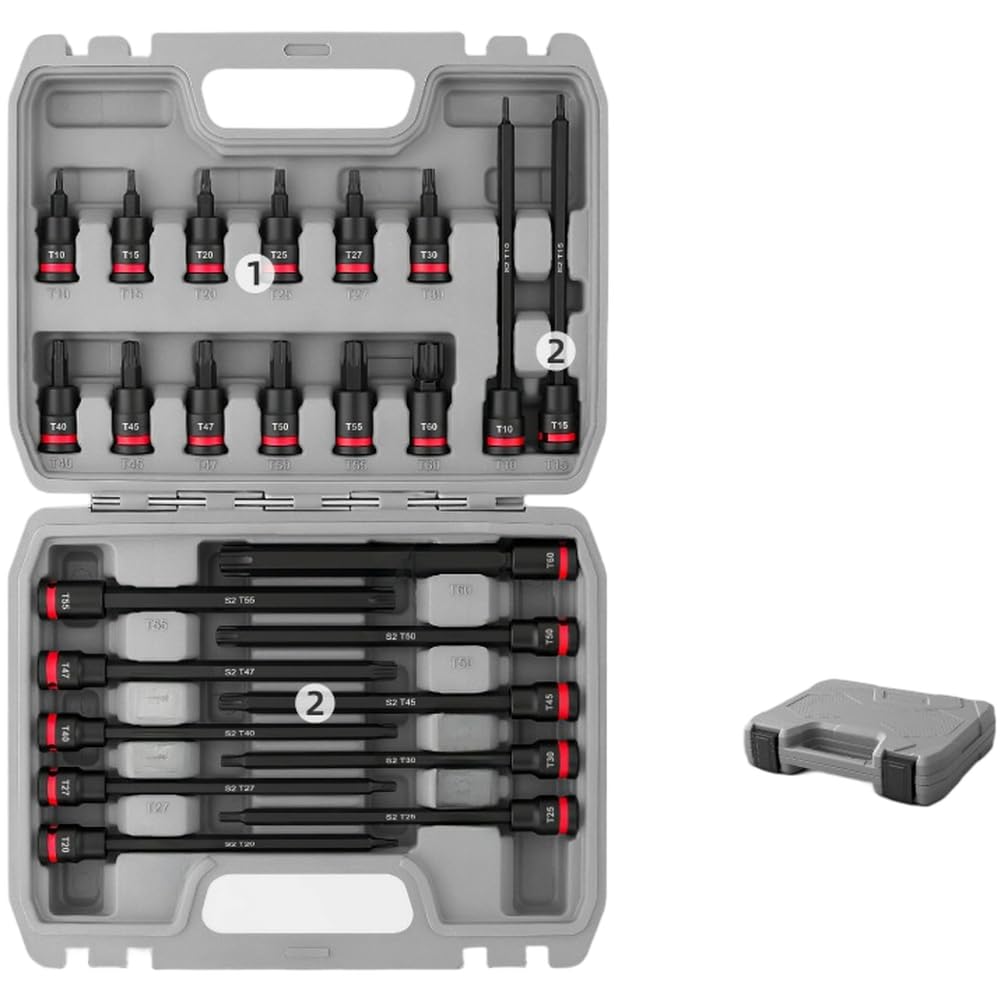Set di chiavi a bussola esagonali da 3/8", 150 mm, in acciaio al cromo vanadio, metriche e pollici H3-H12 / 1/8" "-7/16", T60 per Torx, kit da 20 pezzi
