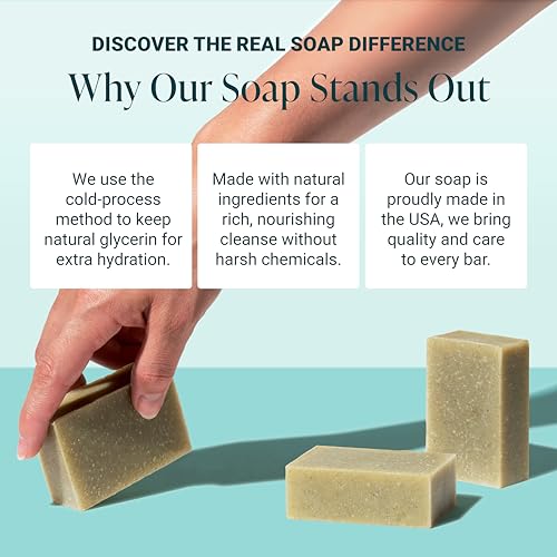 Image of Handmade Natural Bath & Body Soap Bar, Vegan, All-Natural, Palm Oil Free, Made in USA with Shea Butter + Essential Oils, Pine Top, 3 Bars