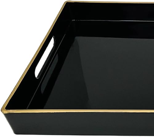 Miniatura 10 de Henilosson Bandeja redonda azul de 13 pulgadas, bandeja azul para servir con asas, bandeja decorativa redonda moderna para mesa auxiliar, bandeja de