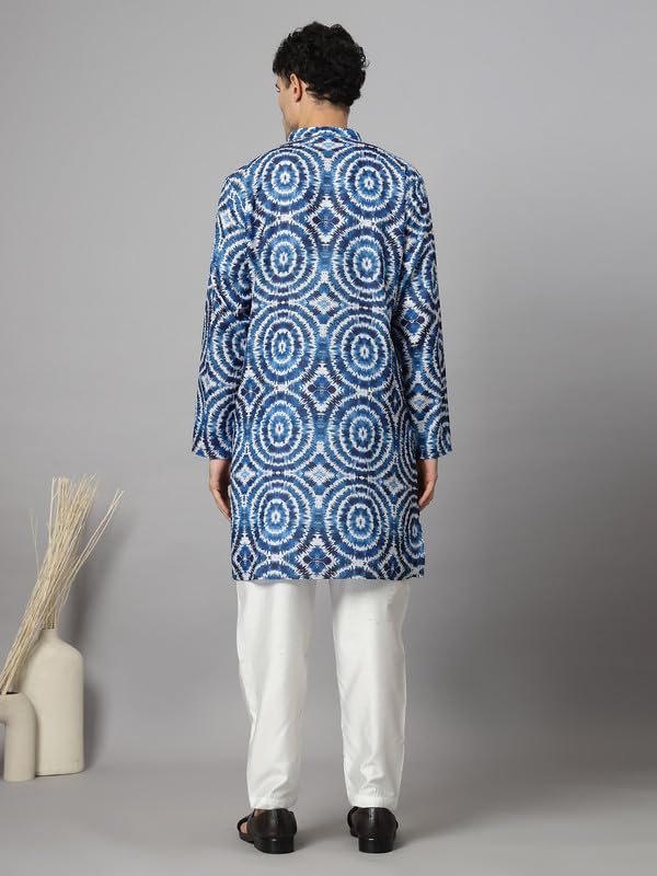 Image of Vastraa Fusion Men's Printed Kurta Pure Cotton Long Kurta, Round Collar, Full Sleeves, Button Kurta, Ethnic Wear
