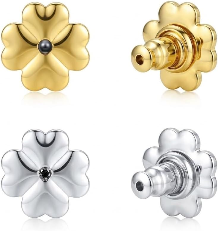 Earring Backs for Droopy Ears, EBFDOH Earring Backs for Heavy Earrings 4PCS Tight Locking Flower-Shape Lifter Backings for Studs Large Pierced Support Backers Replacements for Sagging Earlobe