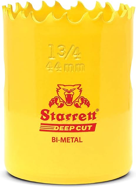 Starrett Deep Cut Hole Saw - DCH0134 Heavy Duty Bi-Metal with Extra Cobalt HSS Teeth - For Metals Wood Cast Iron Fibreglass Plastic Materials - 44mm
