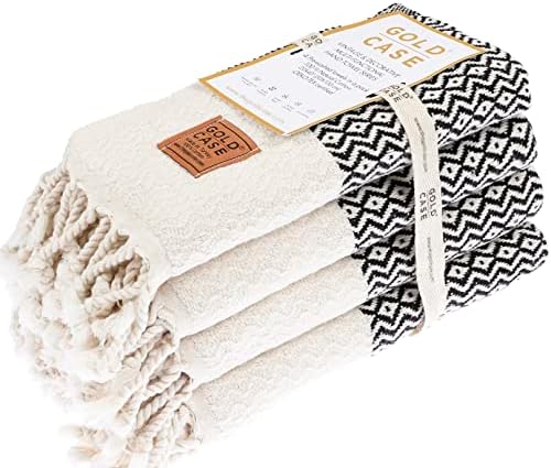 GOLD CASE Zeus Original Turkish Hand Towels - Set of 4 - 20x40 100% Cotton Decorative Bathroom and Kitchen Towel for Hand, Face, Hair, Head, Farmhouse, Yoga, Gym. Tea Towel & Dishcloth, Black