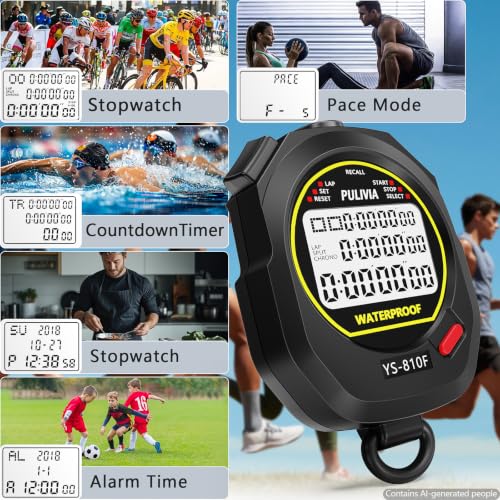 Image of Stopwatch Timer 10 Splits /Laps Digital Stop Watch for Sports, Countdown Alarm Clock Date Memory Recall Large Display, Stopwatch for Coaches PE-Teacher Referee (Black, 10 Splits /laps)