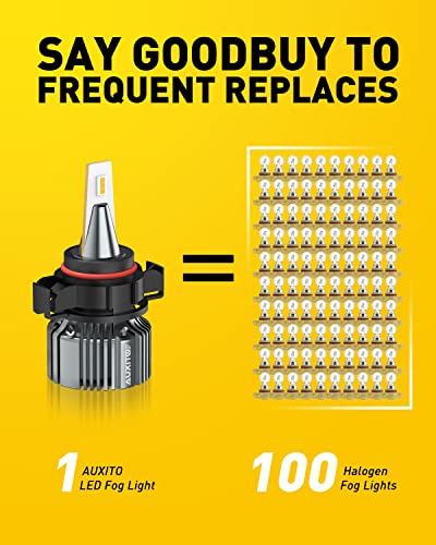 Image of AUXITO 5202 LED Fog Light Bulbs Yellow Amber 3000K, 400% Brighter 6000 Lumens 30W High Power, 5201 PS24W PS19W 9009 12086 Fog Lamps LED DRL Bulbs Replacement for Cars Trucks, Pack of 2