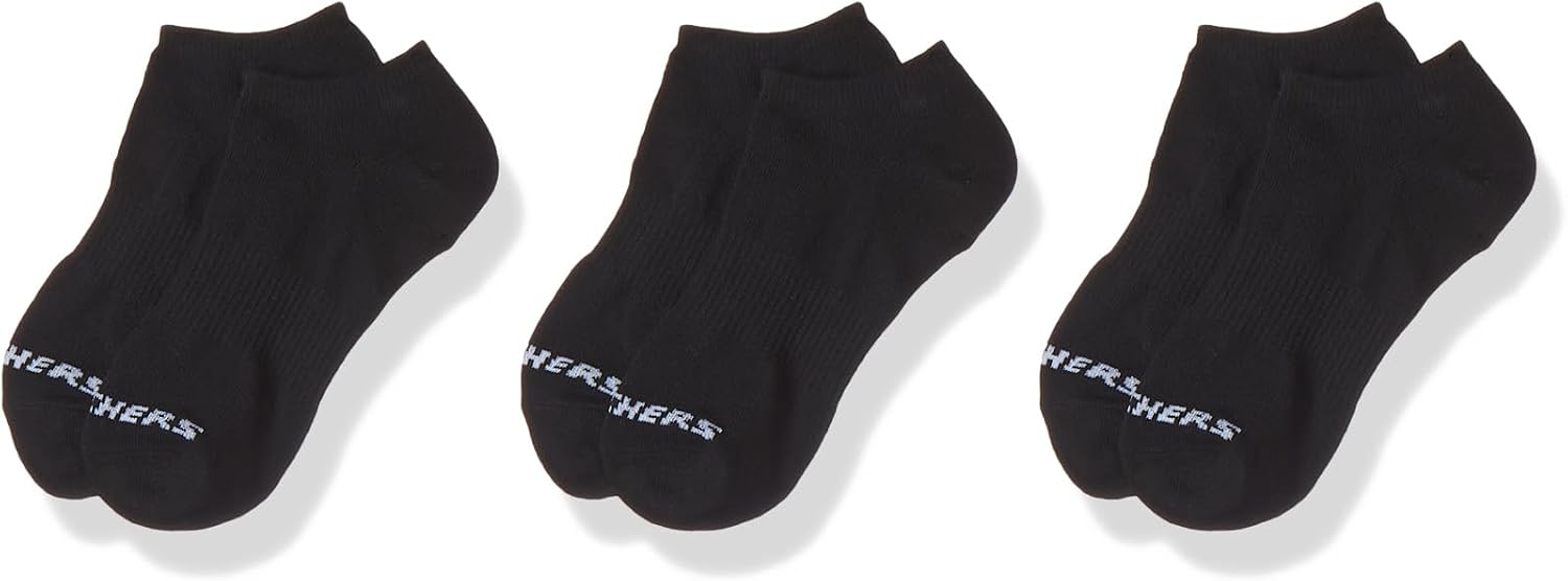 SKECHERS 3PK UNISEX NON TERRY NO SHOW SOCKS, BLACK, Size-9-11
