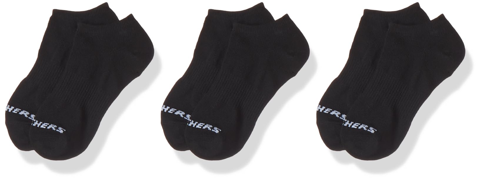 SKECHERS 3PK UNISEX NON TERRY NO SHOW SOCKS, BLACK, Size-9-11