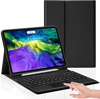 AnMengXinLing Galaxy Tab S10 Plus/S9 FE Plus/S9 Plus Keyboard Case with Touchpad,Round Keys Detachable Bluetooth Keyboard Leather Folio Cover for 12.4 Inch Galaxy S10+/S9 FE+/S9+ (Black)