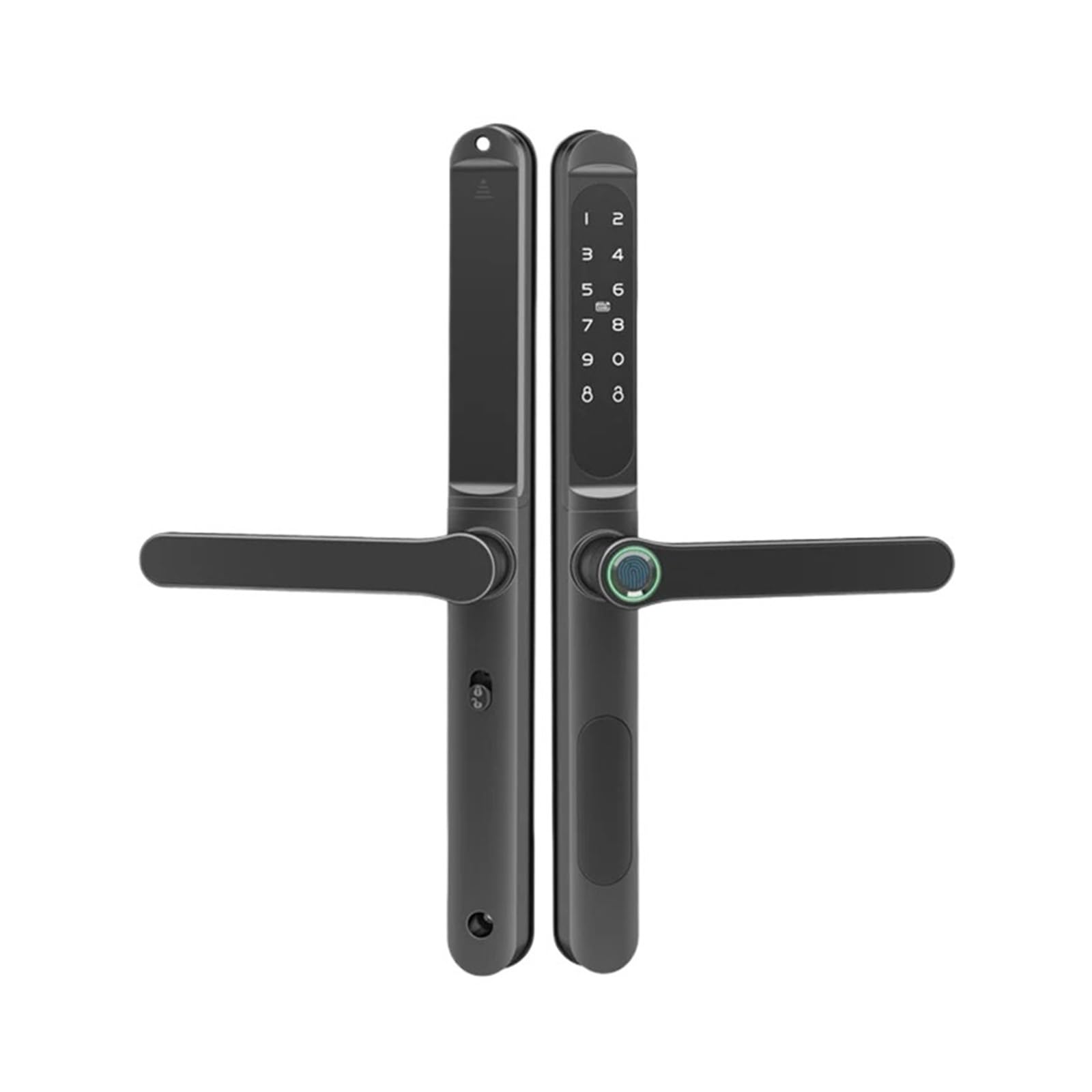 TTLock APP IP65 Wodoodporny Inteligentny zamek RFID z hasłem i odciskiem palca, kompatybilny z drzwiami przesuwnymi z ramą szklaną i ramą typu push pull(Black Left Open 8540)