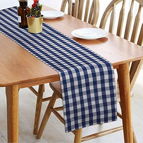 Urban Villa Table Runner 100% Cotton Fused Table Runner 14''x72'' Over Sized Blue/White Buffalo Check Table Runner Heavier Quality Table Runner