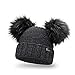 Produktbild PaMaMi Damen Thermo Wintermütze | warme Strickmütze mit Zwei Bommeln | Gestrickte weiche Bommelmütze mit Fleece | Slouch Beanie Hergestellt in EU | Farbenauswahl M1 (Dark Grey)