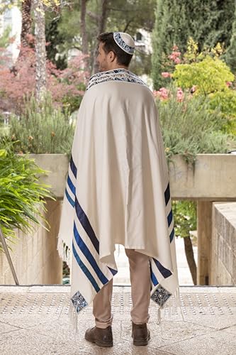 YAIR EMANUEL Luxurious Tallit Prayer Shawl Set - 41x72 Inch, Cotton/Polyester Blend with Silk Embroidery, Includes Matching Kippah and Tallit Bag4