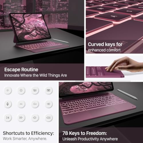 Image of typecase Edge for iPad Air 13 (M4 /M3 /M2, 2026 /2025 /2024) & Pro 12.9 (6th /5th /4th /3rd) with 11-Color Backlit, Precision Trackpad, Magic Floating Keyboard (NOT FIT to Pro 13 (M5 /M4) -Raspberry'26
