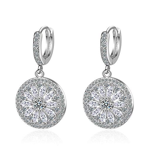 Boucles d'oreilles pendantes en argent S925 et cristal rond pour femme LXGGUC