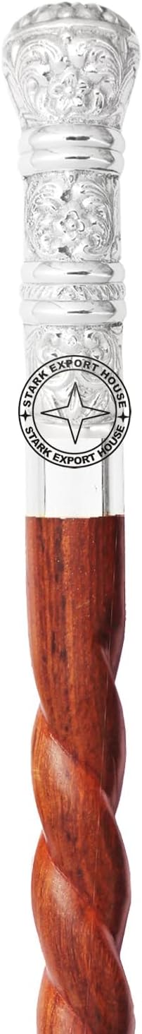 Nautical Designer WaUlking Stick Men & Women Canes and Wooden 37 inch Handle Nickel Natural Wood Rosewood HHG