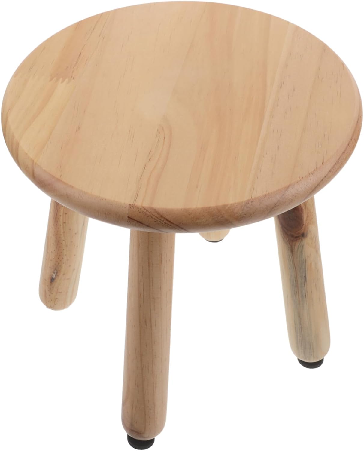 WOONEKY Wooden Step Stool with Four Legs, Round Top 9.5 Inches, Beige Rustic Vintage Small Stool for Living Room and Bedroom, Stable Platform with Decorative Flexibility, Multi-use