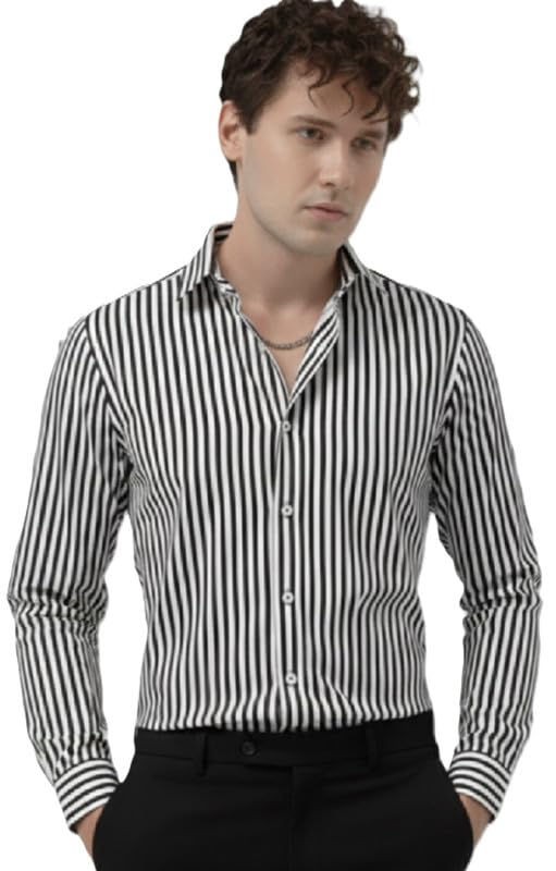 Image of U TURN Men's Casual Solid Stylish Formal Striped Shirt for Men