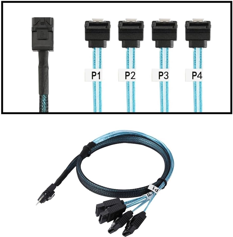 2x Fit for Mini SAS SFF-8643 to 4 SATA 7pin hard disk 6Gbps data Server Raid Cable 1m CL