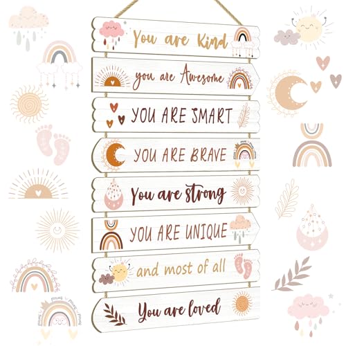 Image of Easozoom Girls Kids Unicorn Butterfly Boho Rainbow Elephant Affirmation Wall Decor Art For Toddler & Baby Princess Nursery Room Wood Signs & Decorations, bohemia