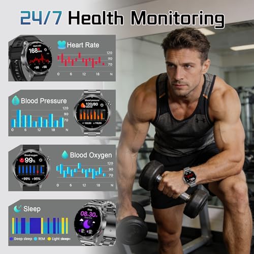 Smartwatch für Herren (Annehmen/ Tätigen von Anrufen), 1, 54 Zoll HD- Bildschirm, Herren- Smartwatch mit 1000 mAh strapazierfähig, über 1000 Sportmodi, Fitness- Tracker- Uhr, Schlaf- und-3