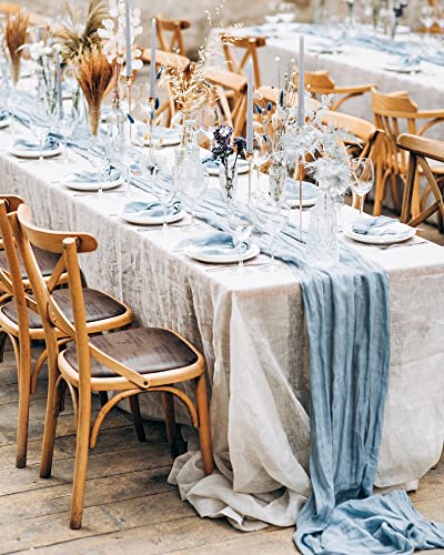 Maliton MT-TR005-B 5 Pack 13.3Ft Dusty Blue Cheesecloth Table Runner, 35X160 Inch Long Baby Blue Table Runner For Bohemian Wedding Decorations Baby Shower Birthday Party Table Decorations thumb #6