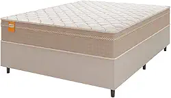 Cama Box Casal Colchão Molas Qatar 138x188x60cm Bege/Branco Inducol - Suporta Até 200 Kg Por Pessoa