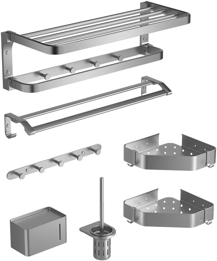 Bathroom Space Aluminum Towel Rod Non Punching Storage Rack Wall Mounted