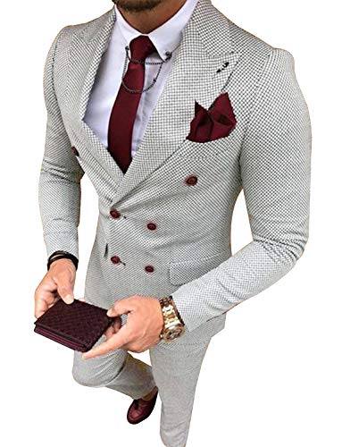 YZHEN Hombre Traje de Chaqueta a Cuadros Doble y Pantalones