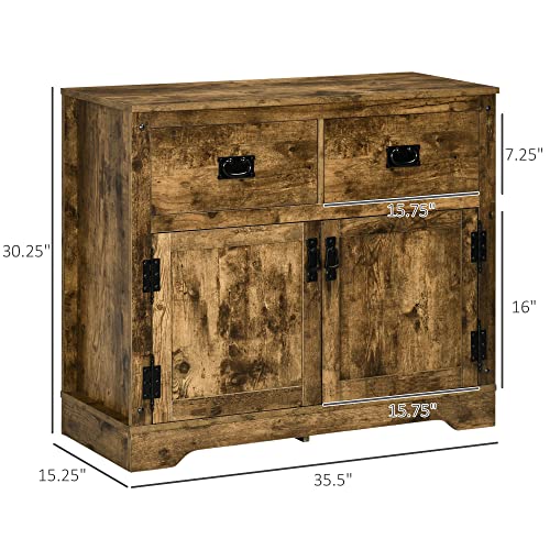 Homcom Industrial Sideboard Buffet Cabinet With 2 Drawers Kitchen Storage Cabinet Coffee Bar Cabinet With Double Door Cupboard For Kitchen, Living Room, Distressed Brown #TOP2