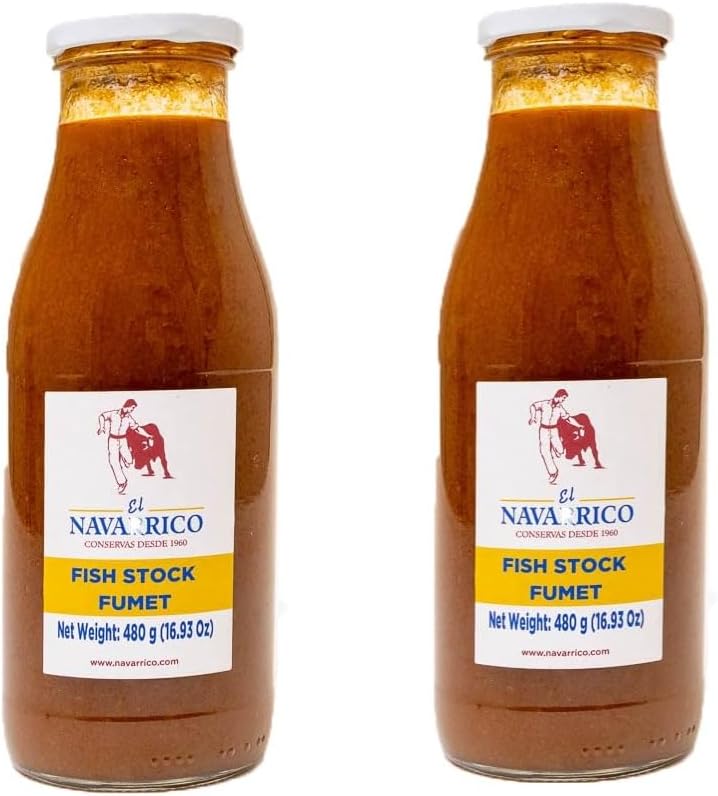 El Navarrico Seafood Broth for Paella โ Authentic Spanish Fish Stock Fumet โ Premium Mediterranean Cooking Base โ 480 ml Bottles (Pack of 2)