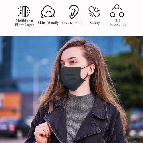 100PCs Black Disposable Face Mask 3-Ply Breathable & Comfortable Safety Mask, Protective Masks for Home, Office, School and Outdoors - Thumbnail 5