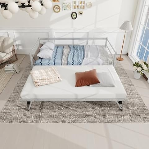 LUSPAZ Twin Metal Daybed with Trundle Cover